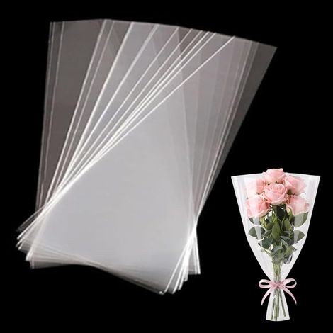 Lot de 100 sacs en plastique transparent pour bouquet de roses, emballage cadeau et fournitures de décoration de fête (1/5)
