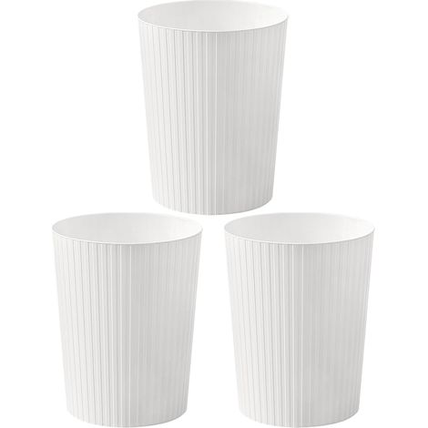 7.2L3 Corbeille à Papiers, Poubelle en Plastique à Rayures, Corbeille à Papier Ronde pour La Chambre, La Cuisine et Le Bureau, Empilable, Mat, Givré, PP, Sans BPA, Blanc, 7.2L (3 pièces). (1/5)