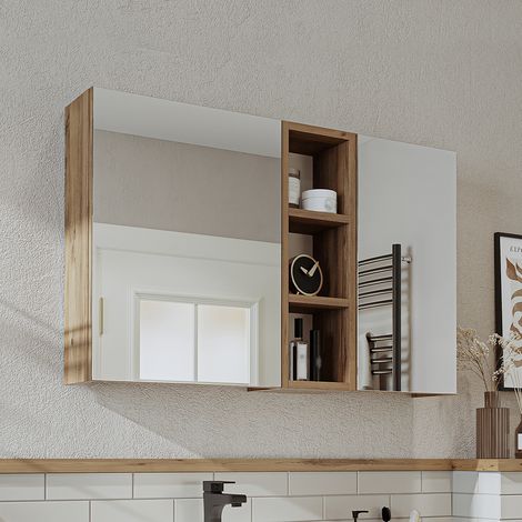 Roomart LOTUS-II-95 Spiegelschrank 95 cm breit, Weiß-Eiche