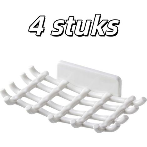 Lot de 4 porte-savons style rotin - Étagère murale - Convient pour la salle de bain et la douche - Installation sans perçage - Blanc (1/5)