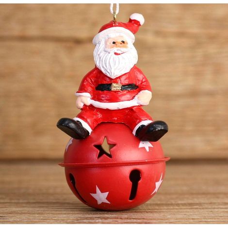 Ornement suspendu Père Noël sur cloche métallique rouge 9 cm, décoration sapin de Noël (1/3)