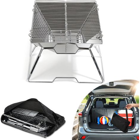 TolleTour Barbecue pieghevole da esterno in acciaio inossidabile resistente al calore portatile da campeggio con borsa per il trasporto 31x31x21 cm