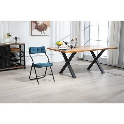 Lot de 2 chaises pliantes avec coussin bleu, structure métal, légères et pliables, pour cuisine, bureau ou réception (1/5)