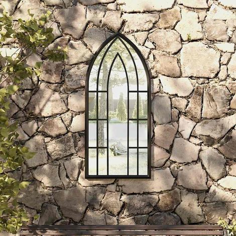 Miroir de jardin extérieur en fer et verre noir effet rouille 100 x 45 cm - PANGIVO (1/5)
