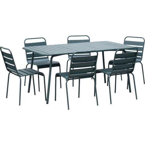 Ensemble table de jardin + 6 chaises en métal vert sapin - BACA