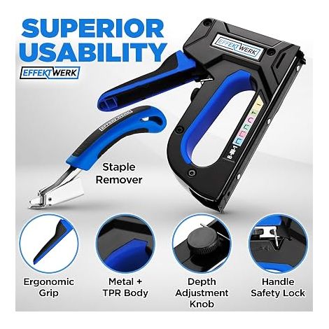Staple Gun - Stapler + Staples + Staple Remover for Wood, Fabric, Metal Mesh - Upholstery, Construction (1/4)