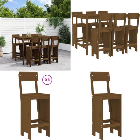 7-tlg. Gartenbar-Set Honigbraun Massivholz Kiefer - Gartenbar - Gartenmöbeln - Holzmöbel - Esstisch - Barhocker - Home & Living
