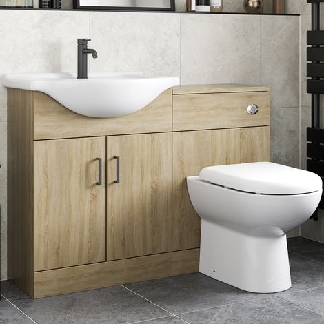 1150mm Bathroom Toilet Vanity Unit Combination Basin Sink Furniture Oak Effect (1/5)