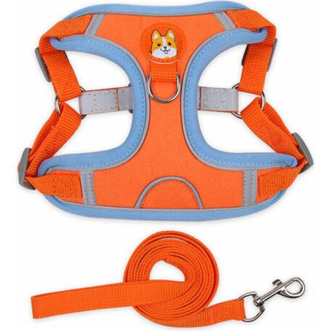 Orange, XL Pet Chest Harness, Suede Cat and Dog Harness, Reflective and Breathable Rope Dog Leash (1/5)