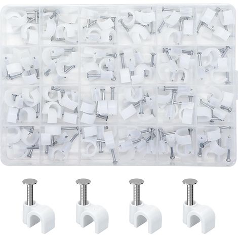 120 Pcs Cavalier Cable Electrique, Clip de Fixation Cable Electrique Murale, Attache Câbles, Serre-câbles avec Clou pour Câble Ethernet, électriques, téléphoniques, USB(M10, blanches) (1/5)