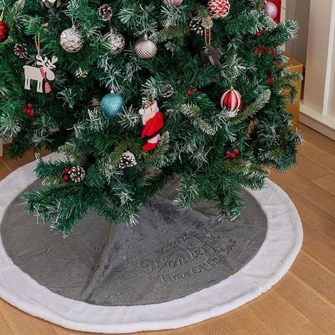 Christmas Tree Skirt - Unspecified - 90 cm - Gray and White - Plush - Round