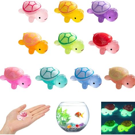 Lot de 10 mini tortues lumineuses en résine - 4,5 x 1,6 cm  Glow-In-The-Dark - Forme réaliste - Multicolore - Mer - Brillant (1/5)