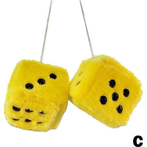Décoration de dés duveteux et moelleux à pois colorés pour voiture, miroir suspendu, jaune (1/5)