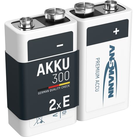 ANSMANN Akku 9V 300mAh E-Block NiMH – 1000x wiederaufladbar (2 Stück) (1/5)
