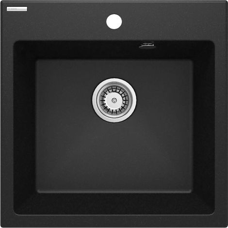 Einbauspülbecken Schwarz eckig 50 cm Granitoptik mit Raumsparsiphon "Evora" (1/4)