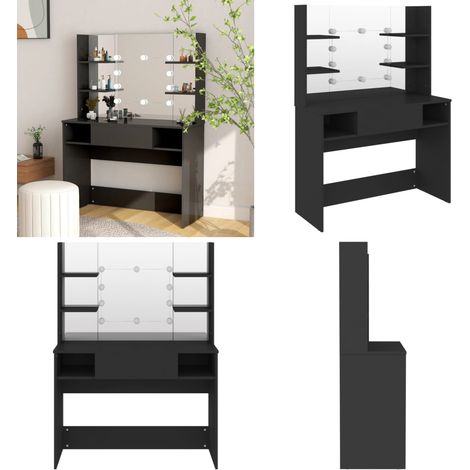 Schminktisch mit LED-Beleuchtung 100x40x135 cm MDF Schwarz - Schminktisch - LED Beleuchtung - Kosmetiktisch - Badezimmermöbel - Makeuptisch - Home & Living (1/5)