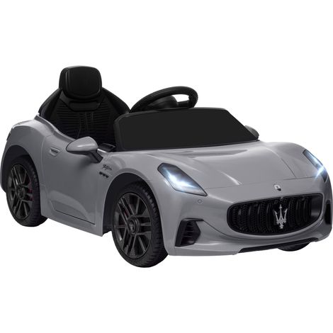 AIYAPLAY coche eléctrico para niños de +3 años Maserati Gran Turismo Folgore con batería 12V mando a distancia faros bocina y música MP3 gris (1/5)