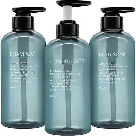 Distributeurs de savon rechargeables en plastique de 500 ml, lot de 3 avec pompe, pour salle de bain et cuisine - Idéal pour lotion, gel douche et shampoing (1/5)