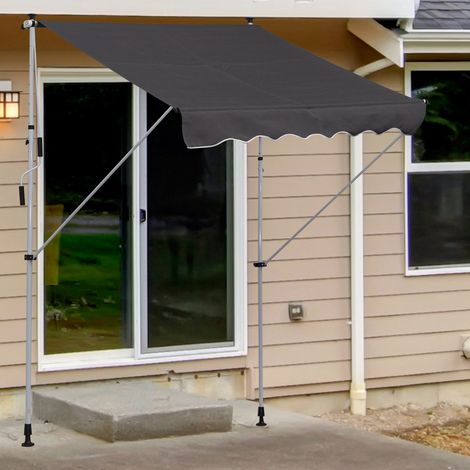 Store banne à fixation par pince avec manivelle, réglable en hauteur, à bras articulés, résistant aux salissures et aux intempéries, pour balcon, 150 cm de large, idéal pour terrasse, balcon ou vérand