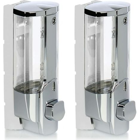2x wall-mounted, refillable soap dispensers – soap dispensers for shower gel and shampoo (chrome-plated) (1/4)