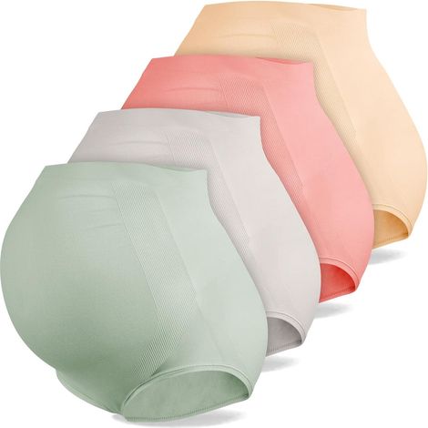 Slip premaman a vita alta taglia XL, set da 4 pezzi, intimo premaman senza cuciture per donna, biancheria intima premaman, slip per gravidanza, mutandine premaman per donna