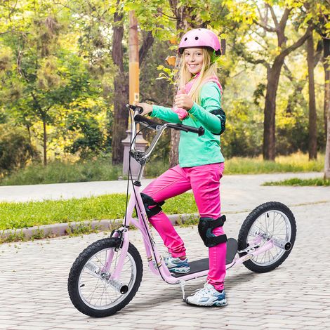 Trottinette patinette Grandes Roues pneumatiques Ø 41 centimètres avec pegs Rose