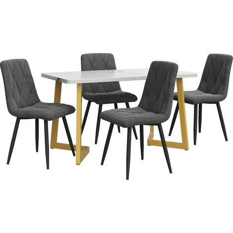 GagaEnsemble repas 117 x 68 cm, 4 chaises, velours gris, pieds dorés (1/5)