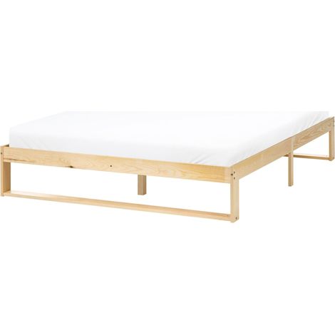 Lit Minimaliste en Bois de Pin 140 x 200 cm Deux Places à 3 Pieds sans Tête de Lit Marron Clair Talairan (1/5)
