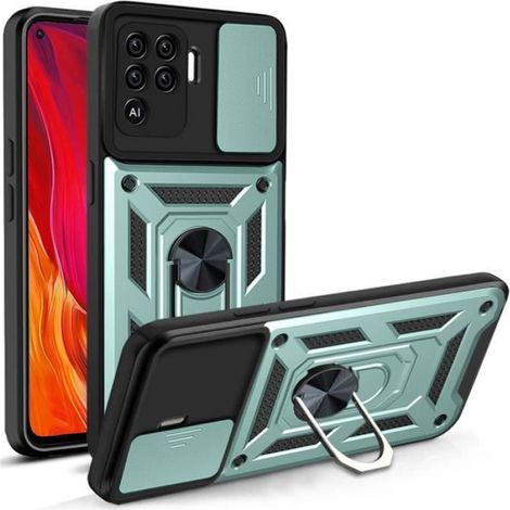 Coque Oppo A94 4G Caméra arrière de protection de précision Coque de protection pour support antichoc - Vert (1/4)