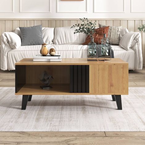 Table basse 100 x 60 x 45cm bois coloré et noir avec tiroirs, et grand espace de rangement (1/5)