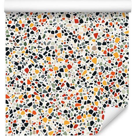 Carta da parati effetto terrazzo, grigio chiaro, grigio e crema, 50x1000 cm (1/5)