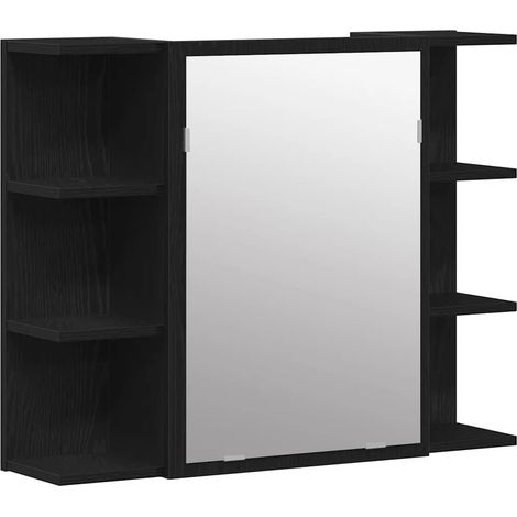 Mobiletto con specchio da bagno dal design moderno 80 x 20,5 x 64 cm in legno composito di rovere nero 020051870