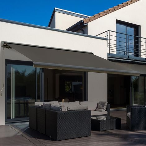 Store banne électrique 3 x 2,5 m pour terrasse et balcon - Avec télécommande, kit de montage inclus, structure métallique robuste et protection UV, gris foncé (1/5)