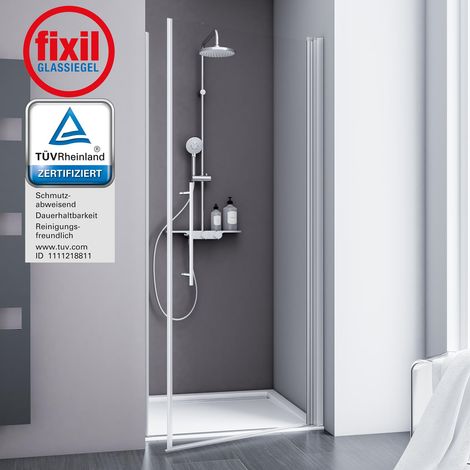 Duschtür Alexa Style 2.0 Drehtür in Nische von Schulte, 5 mm Sicherheitsglas (ESG) Klar hell inkl. fixil Beschichtung, Profilfarbe: Alu Natur,inkl. Stabilisationsbügel,  80 x 192 cm
