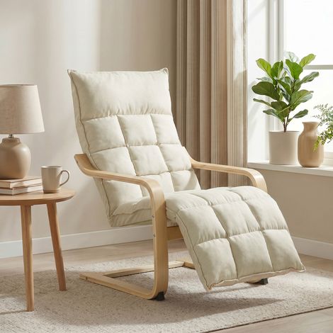 HOMCOM Accent Chair, Leisure Lounge Chair Armchair with Footrest, Cream (1/5)