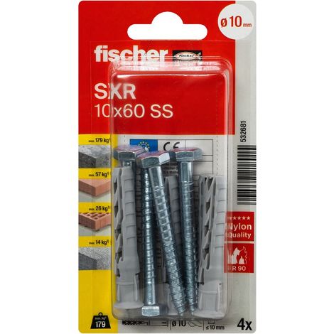 FISCHER 532681 Langschaftdübel SXR 10x60 SS Sechskantschraube, 4 Stk