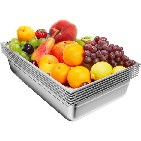 Bac Gastronorme GN 1/1 Lot de 6, Récipients en acier inoxydable Bain-marie 1.0 mm d'Épaisseur 1260g par pièce, Bac Inox Alimentaire pour Four, Réfrigérateurs, Stockage, Restauration (1/5)