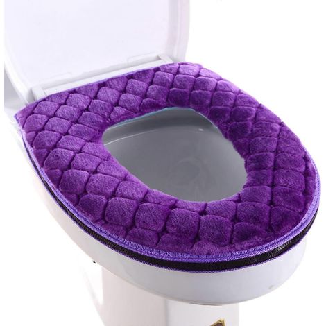 Coussinet de siège de toilette souple et lavable, en forme de U, violet, avec fermeture éclair et chauffe-siège. Convient à la plupart des abattants de toilettes. (1/5)