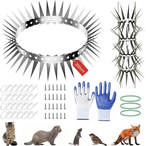 Répulsif Anti Martres, Protection Anti Martre pour Tuyau de Descente 300 cm, Ceinture Martres en Acier Inoxydable, Facile à Découper pour Maison, Gouttière, l'arbre (1/5)