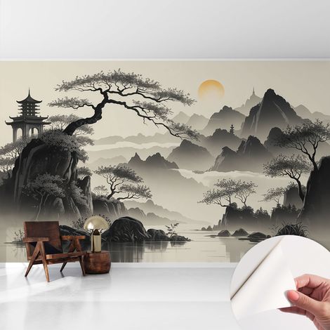 Papier peint adhésif décoratif pour salon chambre et cuisine Facile à poser avec colle Paysage oriental 416x254 cm (1/5)