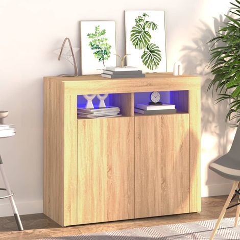 Buffet Vintage,enfilade bas avec lumières LED chêne sonoma 80x35x75 cm -TZ63111 (1/5)