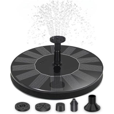 Soldes Fontaine solaire pour l'extérieur - Pompe à eau solaire flottante de 16 cm avec 5 embouts interchangeables - Fontaine d'eau pour balcon, mini étang ou fontaine de jardin (1/5)