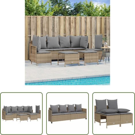 vidaXL Rattanmöbel - 5-tlg. Garten-Sofagarnitur mit Kissen Beige Poly Rattan (1/5)