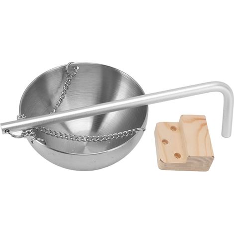 Bol de sauna suspendu en acier inoxydable avec bloc de bois pour huiles essentielles, idéal pour les saunas (taille S, 12 cm). (1/5)