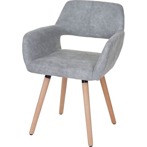 Escritorio de visita silla comedor sin ruedas diseño retro en tela gris base madera clara 040002154