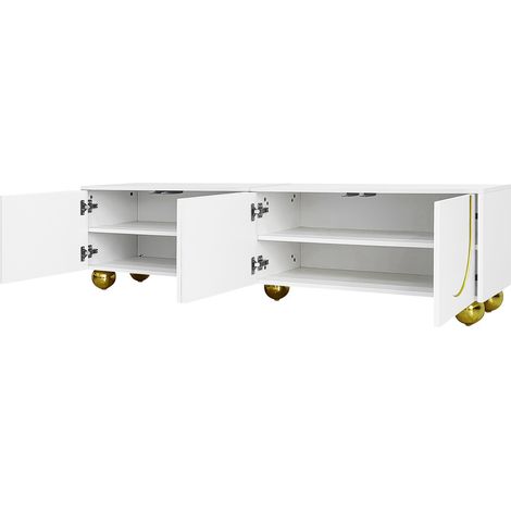 Meuble TV modulable en panneaux de particules blanc et or avec portes et tiroirs, 170 x 38 x 44 cm (1/5)