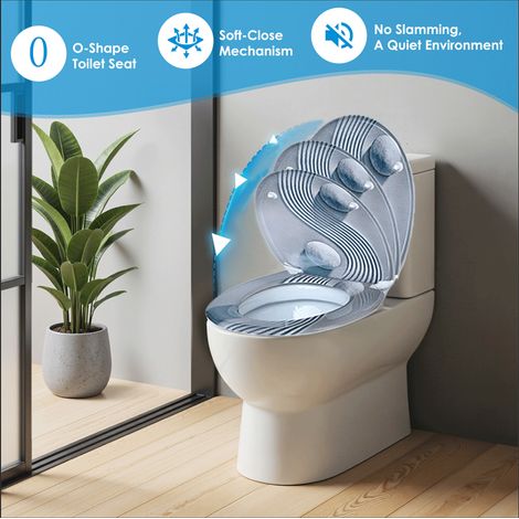 Abattant de toilette en urée imprimé sur 3 faces, couvercle de toilette à fermeture douce UF avec charnières à dégagement rapide, abattant de toilette décoratif universel en forme de U/V/O pour salle (1/5)