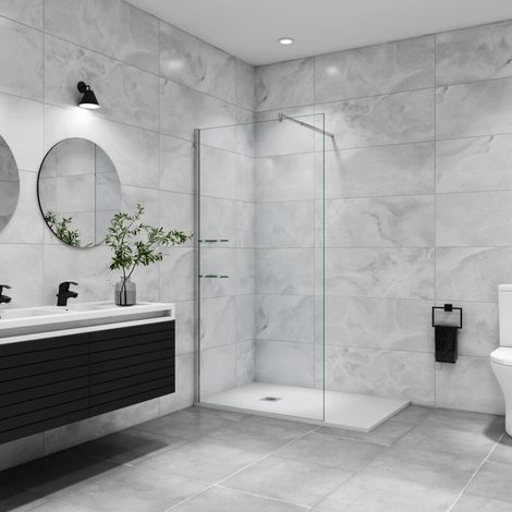 paroi de douche à l’italienne 100x190cm,paroi de douche avec 2 étagères et une barre de fixation extensible 70-120cm en cylindrique