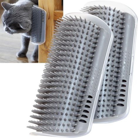 Lot de 2 brosses d'angle pour chat - Brosse démêlante - Brosse d'angle pour chats - Avec herbe à chat - Brosse de massage pour chat - Jouet pour chat - Installation facile - Convient aux chats à poils (1/5)