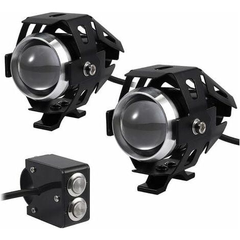 2 faros delanteros LED adicionales para motocicleta de 15 W, antiniebla, proyector LED de 3000 LM, U5, resistentes al agua, 12-24 V, para motocicleta, quad, scooter, con interruptor. (1/4)